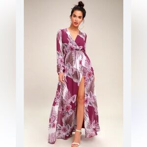 Lulus Wondrous Water Lillies Magenta Floral Maxi Dress
